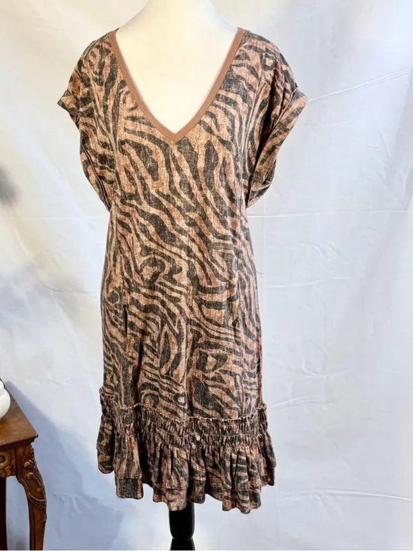 💥Anthropologie Daily Practice Tiger Zebra Ruffle Hem Tunic Mini Dress Sz S🧡 - Image 3