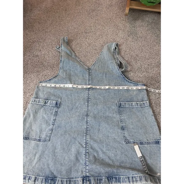 Aerie Womens XL Light Wash Denim Pinafore Dress Acid Wash V-Neck Mini Jumper - Image 5