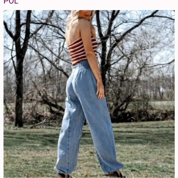 POL HAREM PANTS denim spring boho sold out elastic waist casual classic $98 fall - Image 5