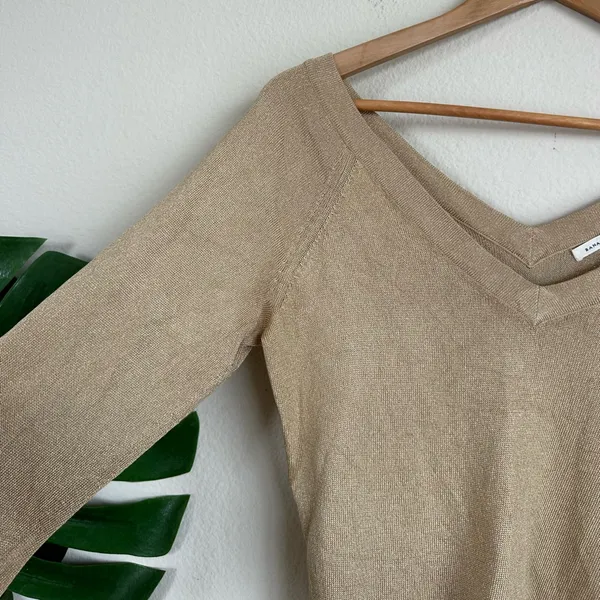 Vintage Banana Republic Gold Knit Off the Shoulder Top - Image 6