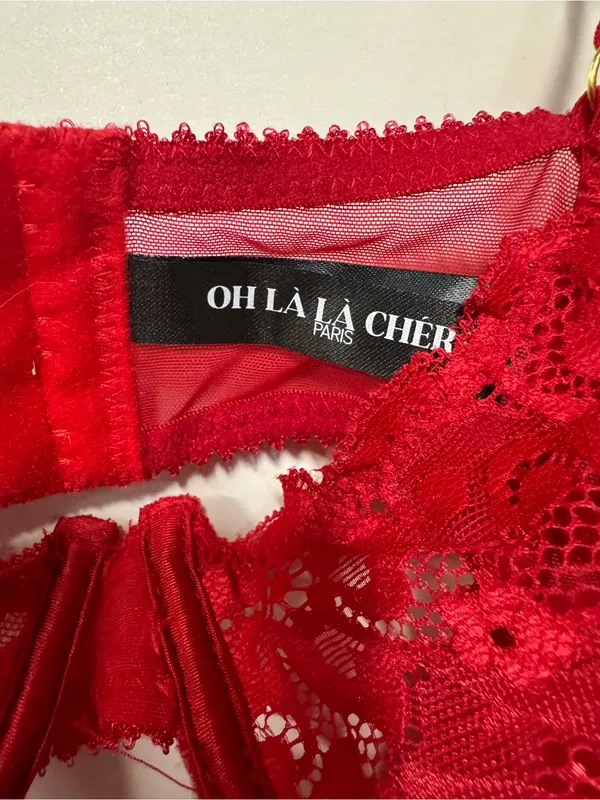 Oh La La Cheri UNLINED UNDERTRE FITTED BABYDOLL ATTACHED GARTER STRAPS 1x/2x Red - Image 2