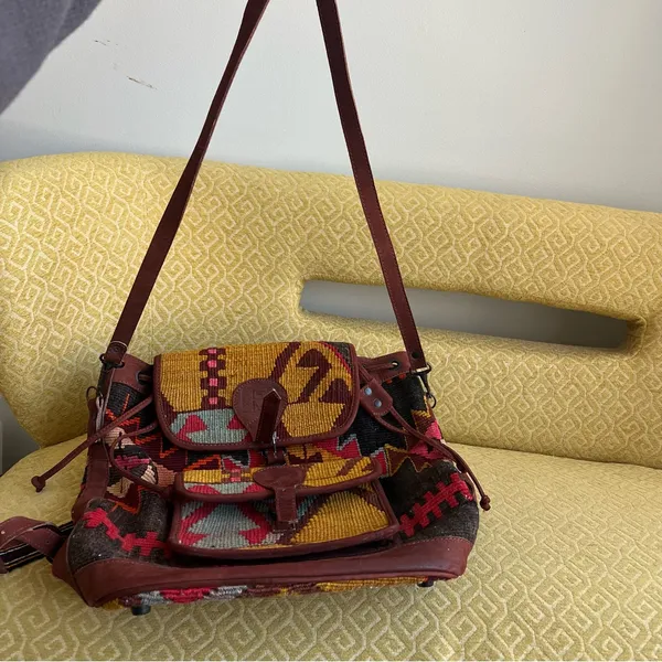 EM May Kilim Wool and leather backpack bag Red - Image 10