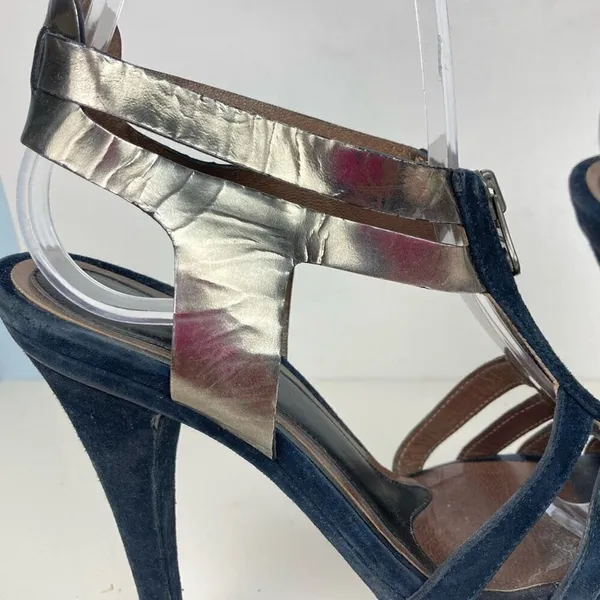 MARNI Blue/Silver Strappy Platform Heels Stiletto Sandals - Size 6.5 - Image 3