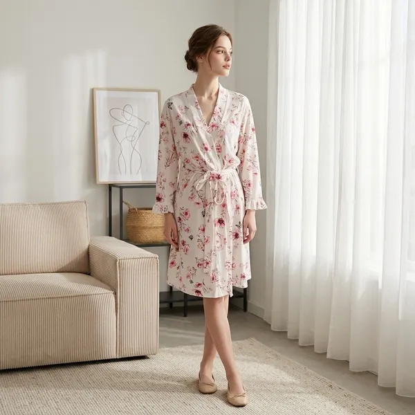 Laura Ashley Womens Pink‎ Floral Butterfly Print Robe White Small 3007-S1 - Image 2