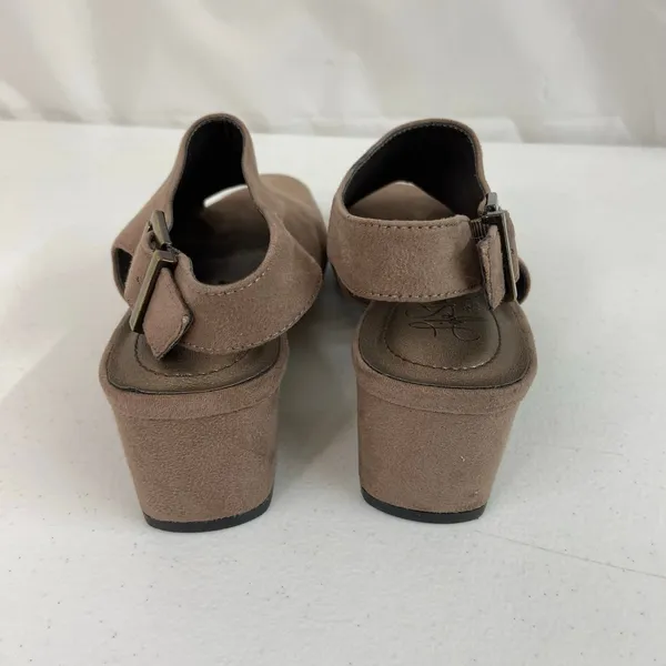 Life Stride women's tan soft system faux suede buckle‎ chunky wedge heel shoes - Image 3