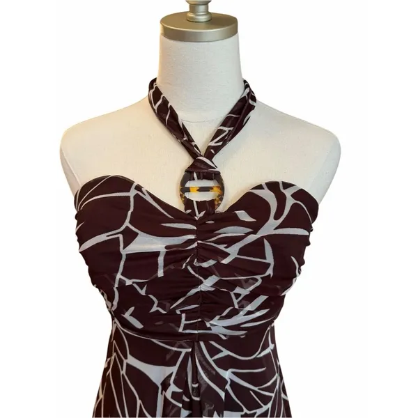 Vintage City Triangles Y2K Tropical Halter Dress Sz S Boho Fairy Grunge Babydoll - Image 2