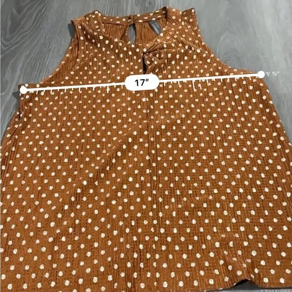 Anthropologie Metallic Brown‎ & Silver Polka Dot Print Sleeveless Top Size M - Image 5