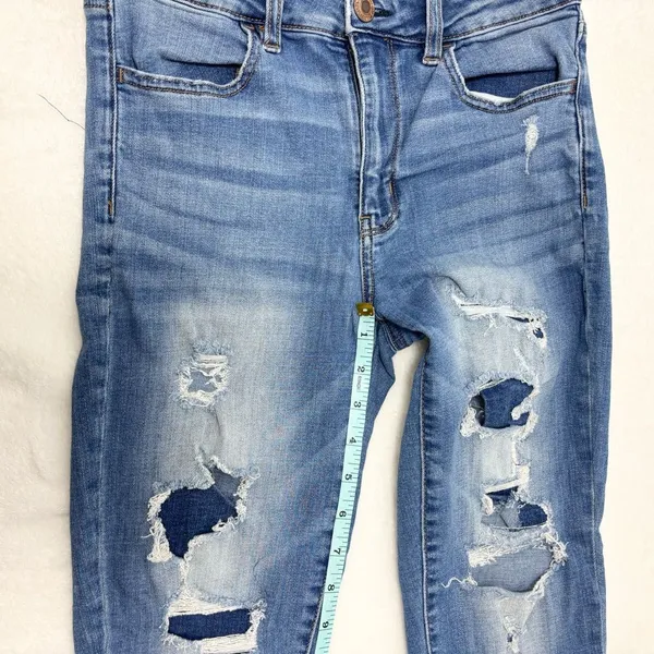 American Eagle‎ Outfitters Ripped Blue Skinny Jeans size 8 Regular - Image 7