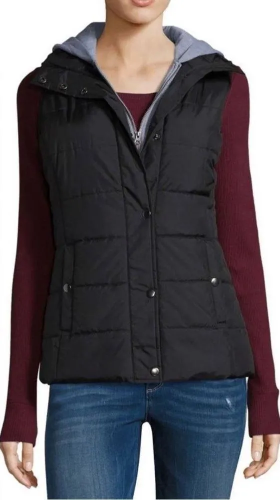 Arizona jeans company black puffer vest with gray hoodie layer - Image 2