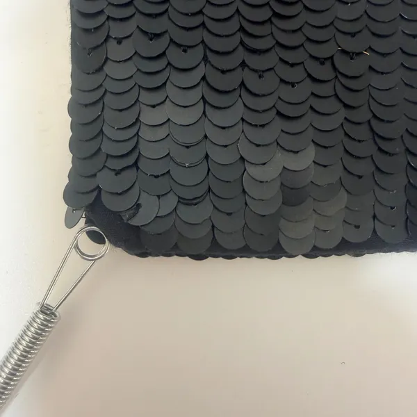 Anthropologie Jasper & Jeera Beaded Sequin Chevron Clutch Bag Black Tassel Glam - Image 8