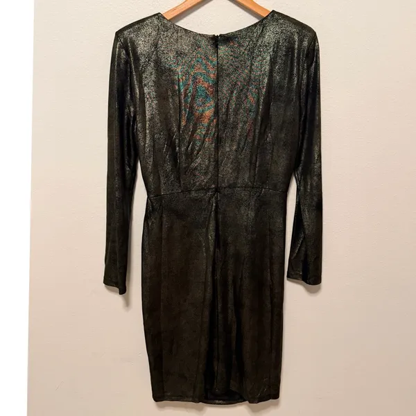 ASTR The Label Mini Dress Sz L Gold Metallic Ruched Long Sleeve Party Glam - Image 3