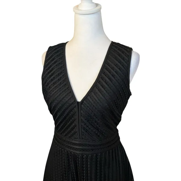 J.Crew Black Eyelet Striped V-Neck Fit &‎ Flare Dress Size 2 LBD Cocktail Event - Image 2