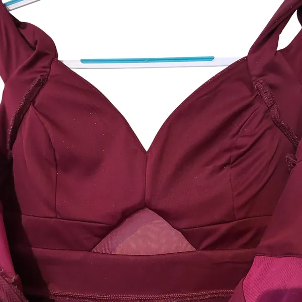 Honey and Rosie VTG Formal Short Dress Burgundy Bling SZ LG Mesh Y2K Baby Doll - Image 10