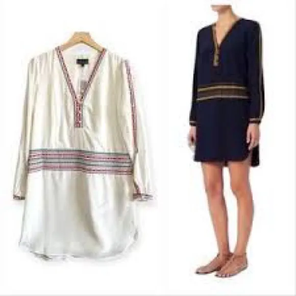 INTERMIX‎ Embroidered Silk Tunic Dress - Image 2