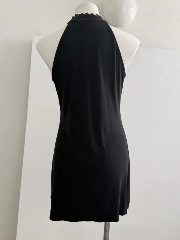 NEW White House Black Market Ruffle Halter Dress Black MEDIUM womens - Image 5