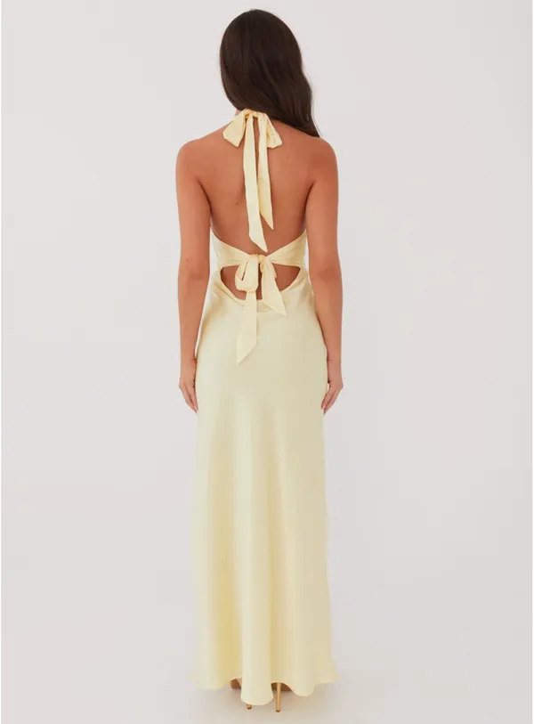 Peppermayo Heavy Hearted Satin Maxi Dress Yellow - Image 2