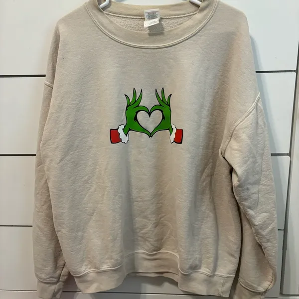 Handmade Vintage Grinch Christmas Crewneck - Image 2