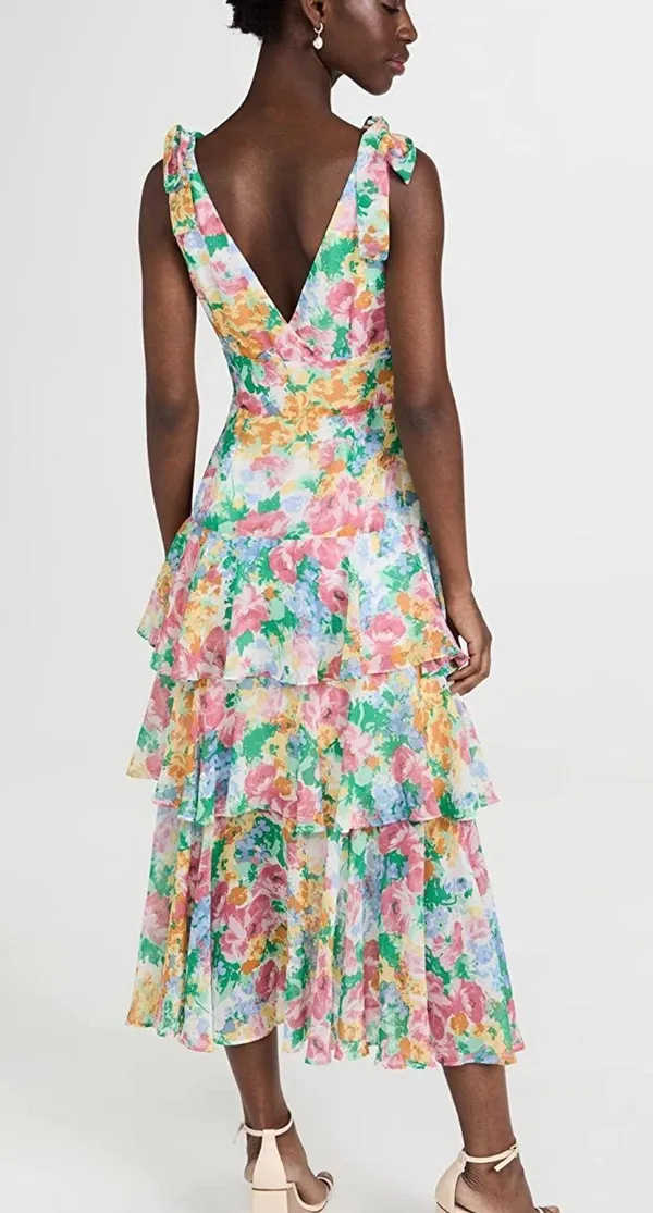 Floral Tiered Dress Multi Size XS - Image 2