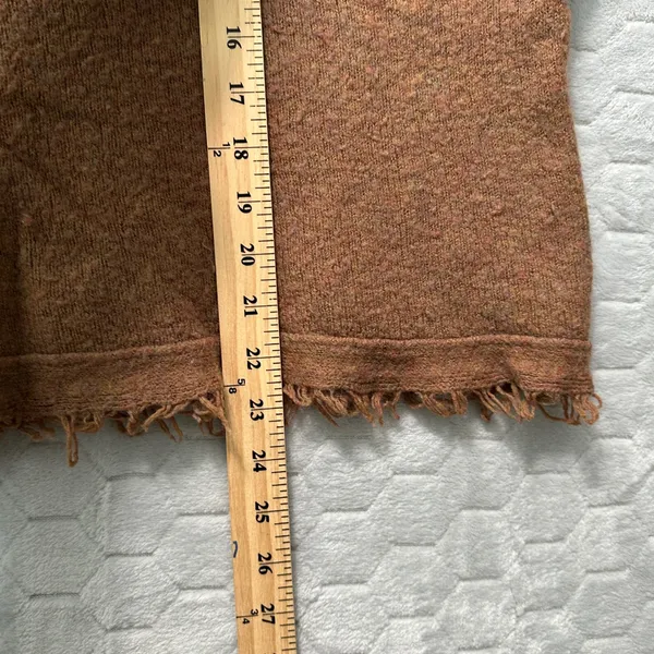 Free People Womens Cropped‎ Boho Wool Blend Knit Sweater S Fringe Hem V Neck - Image 8