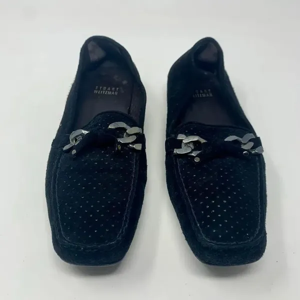 Stuart Weitzman‎ Black Suede Perforated Loafers - Image 3