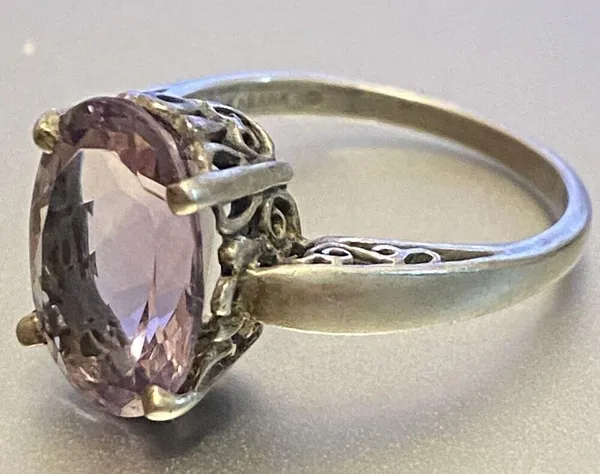 Vintage KABANA Sterling Silver Oval Amethyst Ring Size 9 Ornate - Image 4