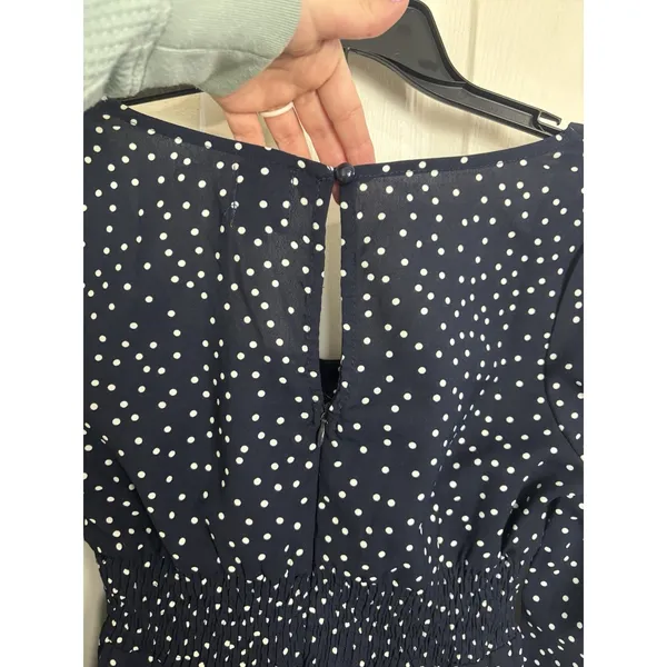 Princess Polly Navy White Polka Dot Bell Sleeve Smocked Mini Dress 8 Whimsical - Image 5