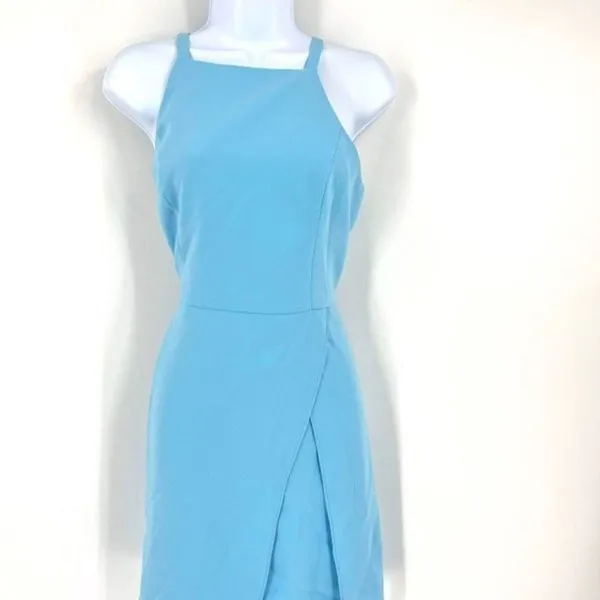 Amanda Uprichard‎ Women's Square Neck Tulip Hem Mini Dress Light Blue Size Large - Image 3