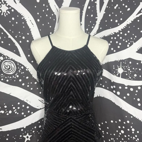 Lulu’s Ace of Spades Black Sequin Bodycon Dress S Polyester Stretchy Lulus - Image 2
