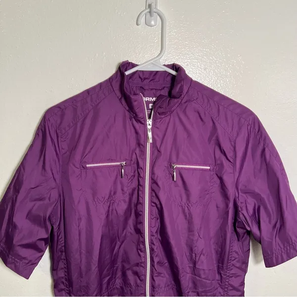 Storm Pack Women's Size Medium Short Sleeve Windbreaker Jacket Purple Zip‎ Front - Image 2