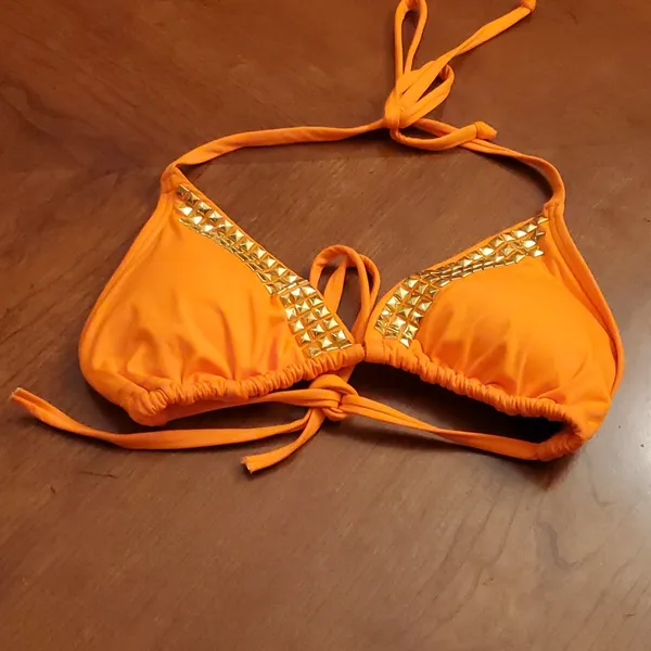 Michael Kors | Orange Padded Triangle Cinch Tie Bikini Top | gold Accessories - Image 4
