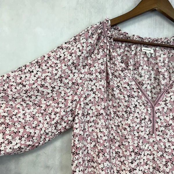 Max Studio Floral Peasant Blouse Womens Medium Flowy Boho Cottage Dainty‎ - Image 4