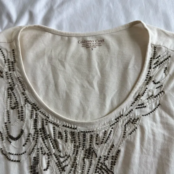Coldwater Creek Women’s White Long Sleeve Top Beaded Embellished Boho Indie‎ Y2k - Image 4