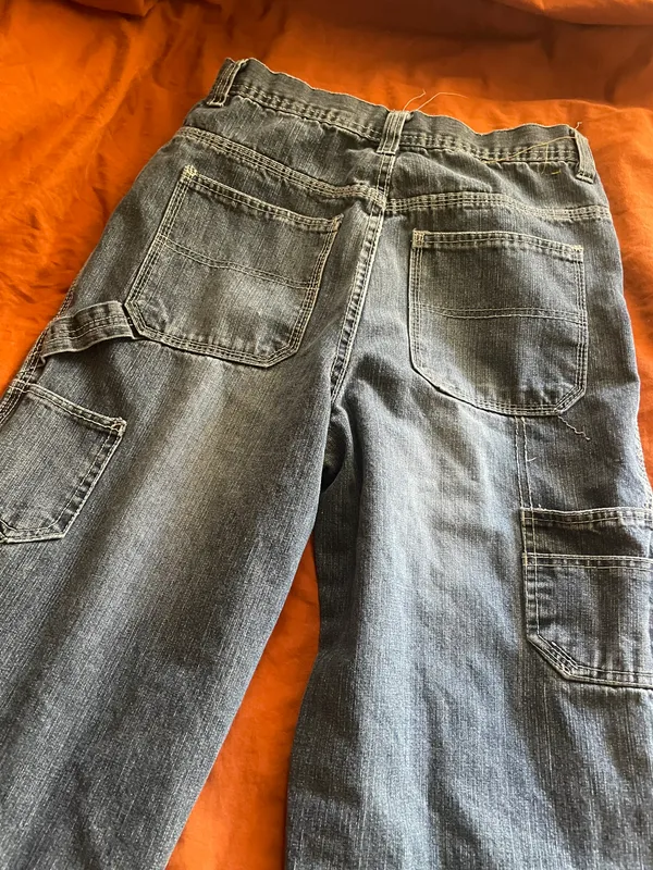 Distressed Straight Leg Denim Cargo Pants Size 29 - Image 4