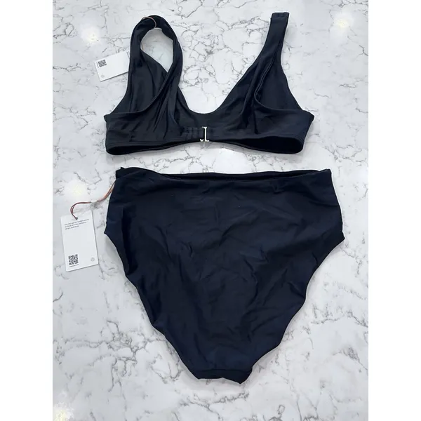 NWT Quince Black Italian Lounge Bikini Top & High Rise Bottom Set Size Large - Image 2