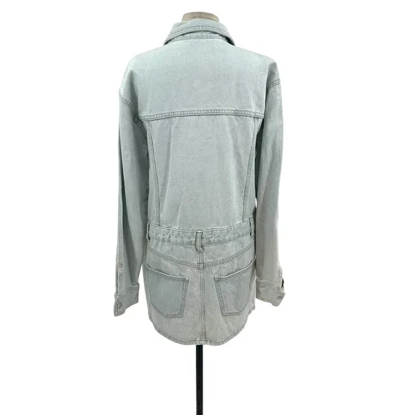 Zara Denim Short Mini Dress Light Wash Blue Long Sleeves Coverall Size Large‎ - Image 8