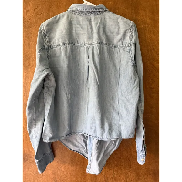 Madewell sz L Denim Button Roll Tab Collared Blouse Top Streetwear Minimal Norm - Image 7