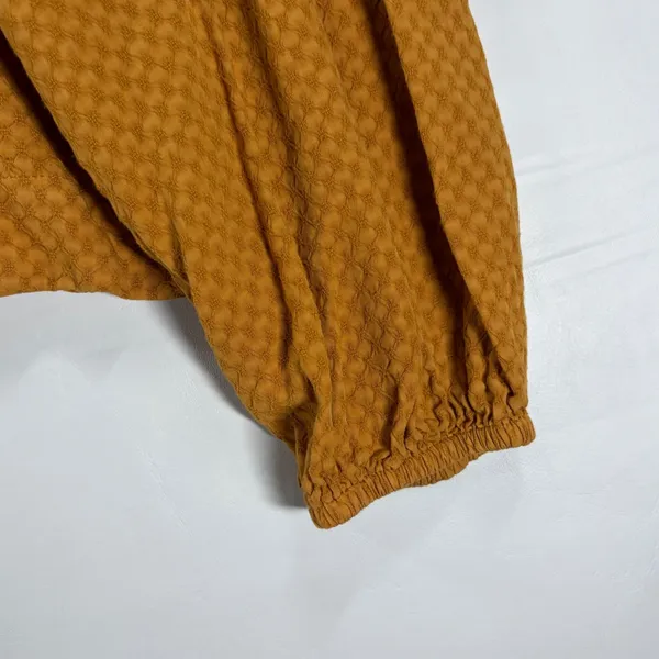Universal Thread Mustard Yellow Square Neck Balloon Sleeve Textured Blouse Large - Image 6