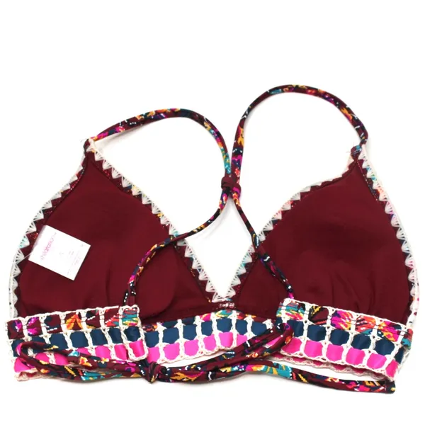 Xhilaration | Burgundy/Pink Multi Boho Floral Print Triangle Bikini Top - Image 3