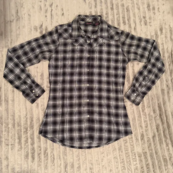 Wrangler Womens Black White Plaid Metallic Western Snap Button‎ Shirt LW4021X S - Image 2