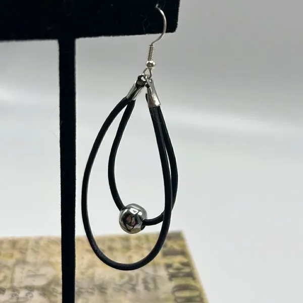 Double Leather Corded Dangling Earrings w/ Silver-Tone Bead Choice of Closure - Image 7
