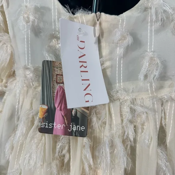 SISTER JANE Sparkle Faux Feather White Skater Mini Dress Size XS NWT - Image 7