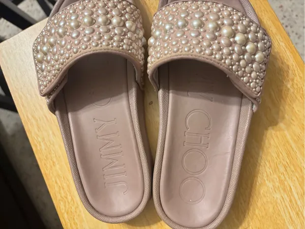 Jimmy Choo Fitz Ballet Pink Pearl Slides, size 4 women - Image 3