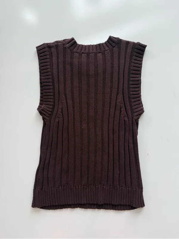 Zara Chocolate Brown Ribbed Sweater Vest Size Large - Image 6