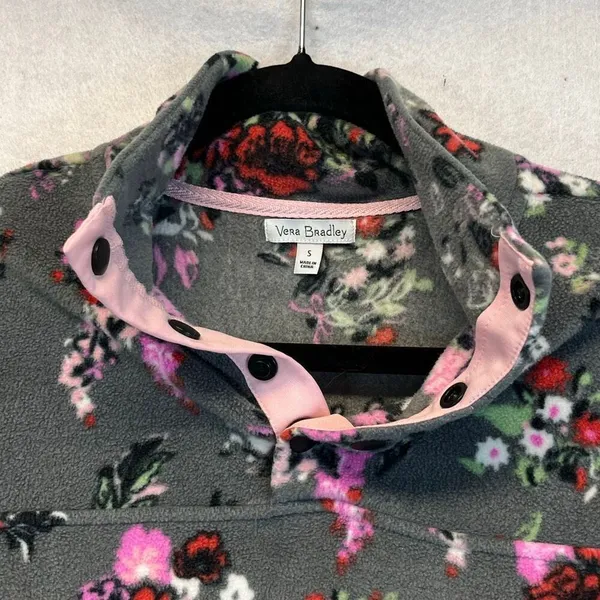 VERA BRADLEY Jacket Women's Small Gray Pink Floral Sporty Fleece‎ Pullover Cozy - Image 12