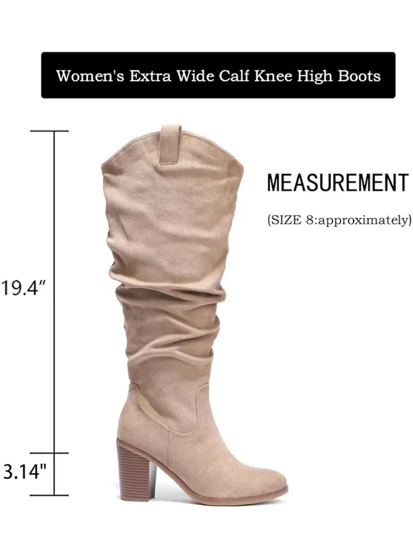 NWOT Luoika Women's Extra Wide Calf Cowboy Knee High Boots, Wide Width Cowgirl Slouchy Boots Chunky Pump size 11.5 - Image 4