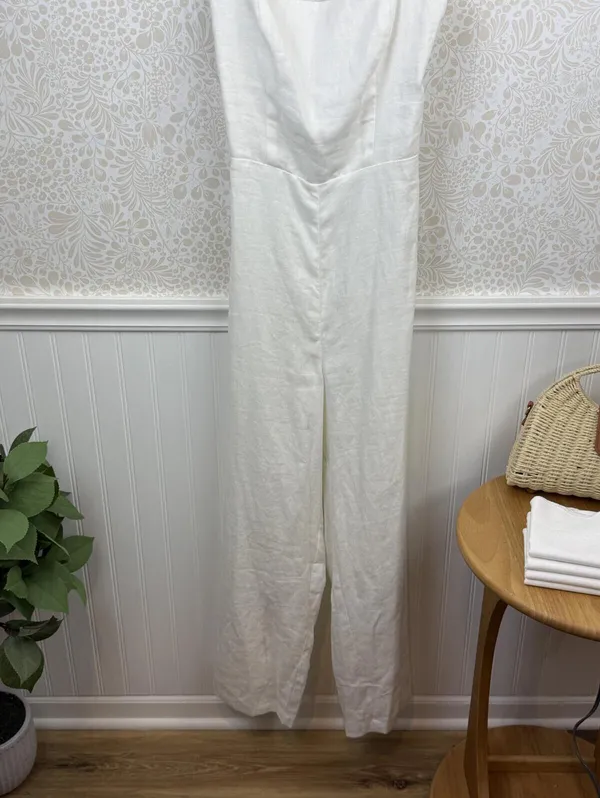 Reformation Harlow White Linen Wide-Leg Jumpsuit - Size - 6 - NWT - Image 8