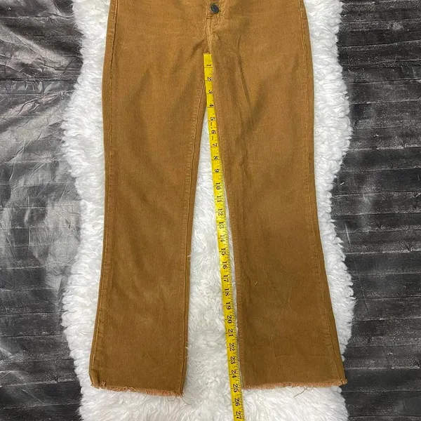 Madewell Cali Demi-Boot Plush Corduroy Brown Tan Flare Button Fly Jeans Raw Hem - Image 6