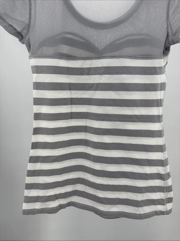 Hollister White Gray Striped mesh fitted Women’s Top rockabilly punk L going out - Image 4