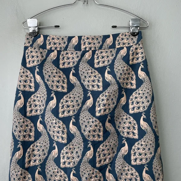 Ann Taylor Pencil Skirt Size 2 Teal Peacock Brocade Jacquard Tapestry Elegant - Image 2