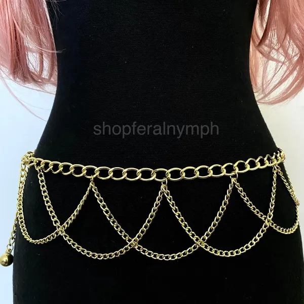Gold Y2K Cascading Draped Layered Waist Chain Belt, Fits 21-41 Inches, X7GA1360 - Image 2